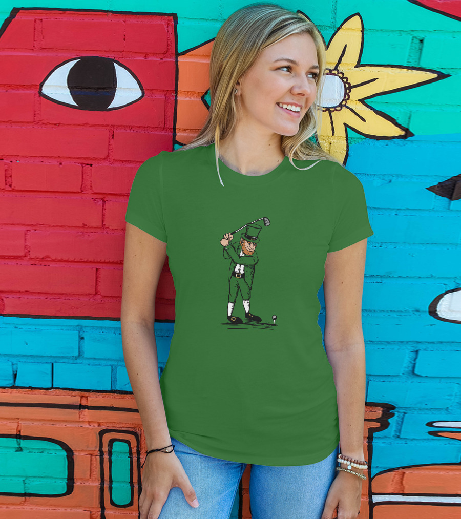Irish Golfer With Leprechaun Swinging Club T-Shirt