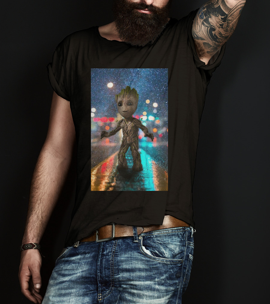 Groot Baby Guardians Of The Galaxy Night Street Scene T-Shirt