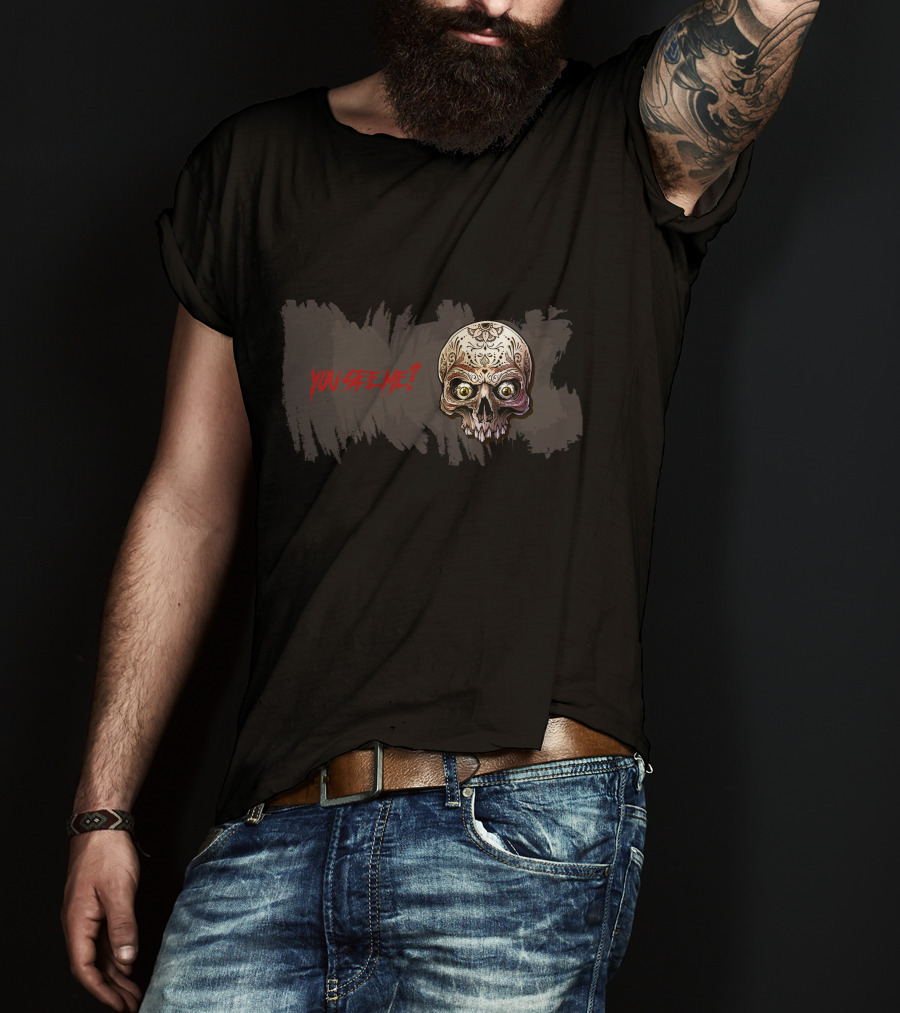 YOU SEE ME Skull Brown Scary Horror T-Shirt
