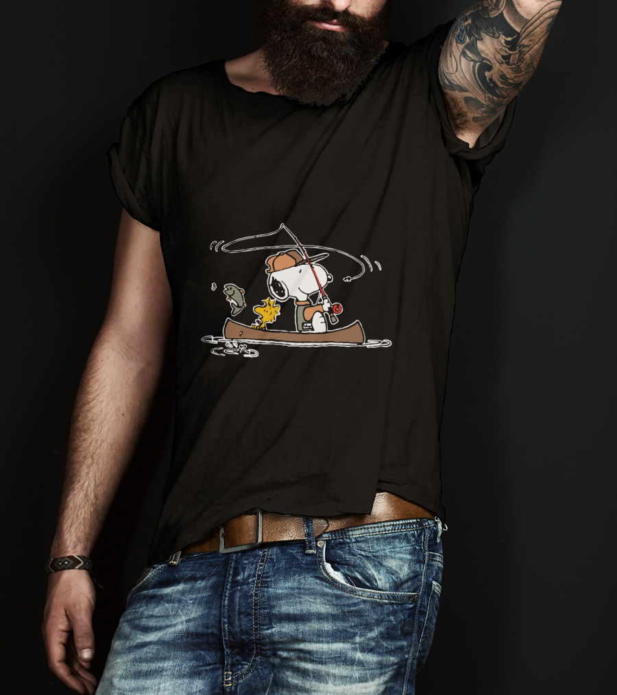 Woodstock And Snoopy Fishing Adventure In A Canoe T-Shirt
