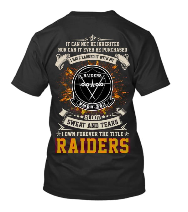 Vmgr-352 Raiders Blood Sweat And Tears Victory Banner T-Shirt