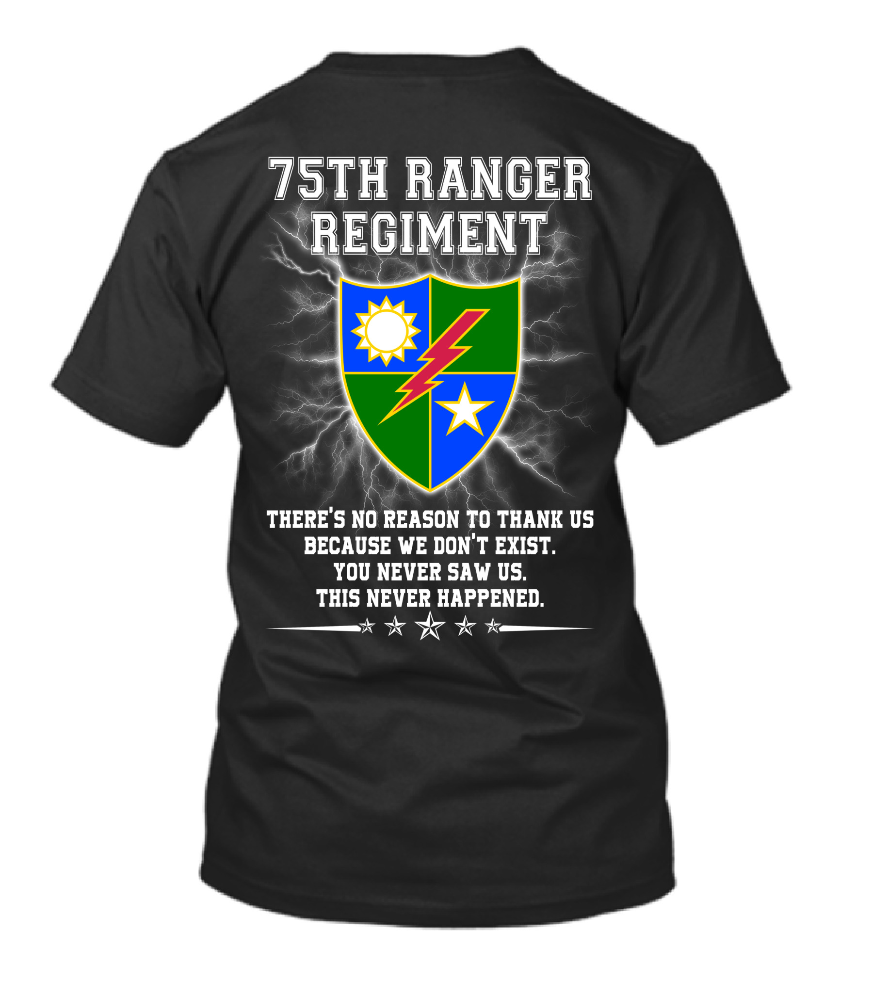 75Th Ranger Regiment There's No Reason To Thank Us Because We Don't Exist You Never Saw Us This Never Happened T-Shirt