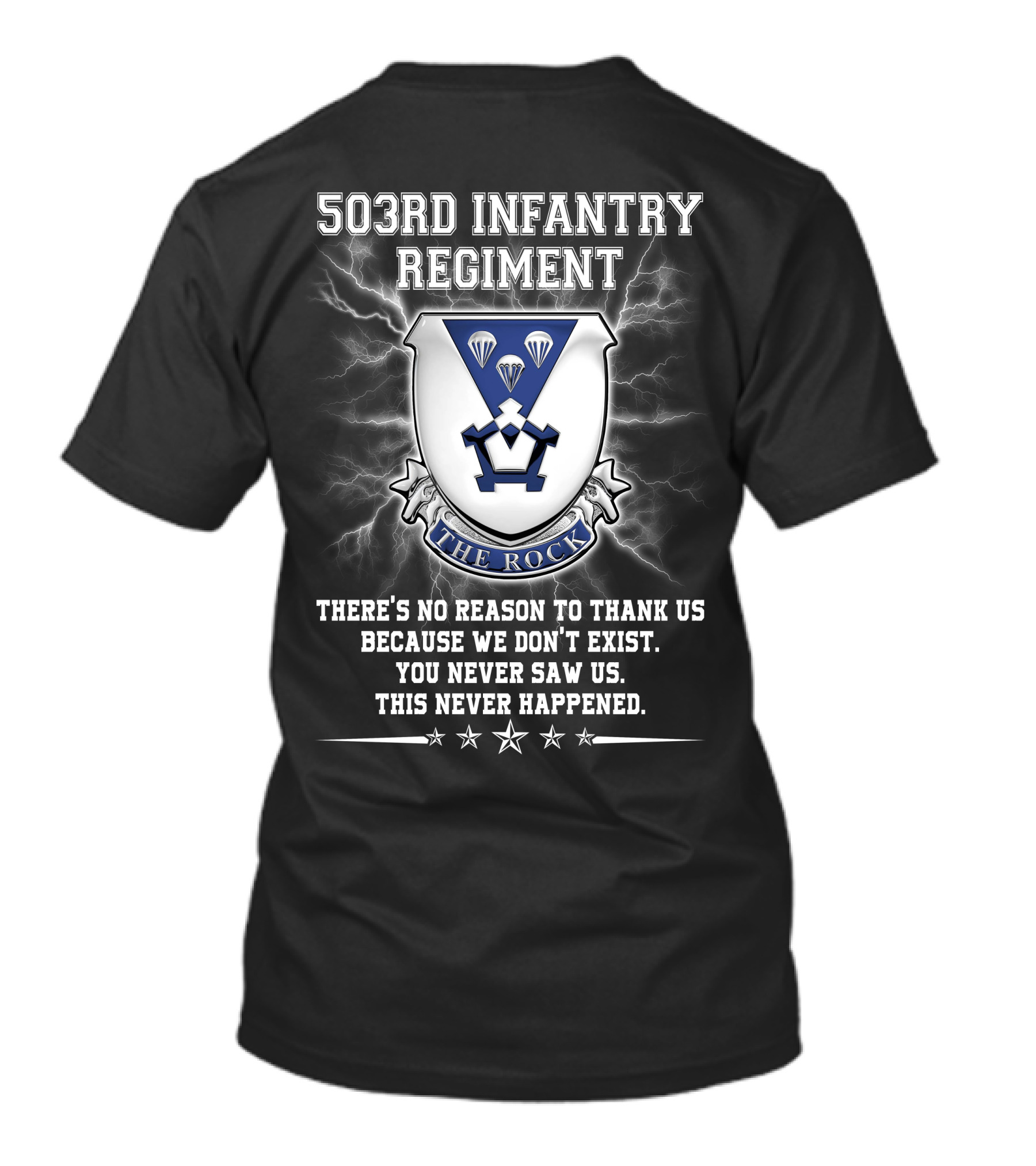 503Rd Infantry Regiment The Rock Shield Lightning Paratrooper Motto T-Shirt