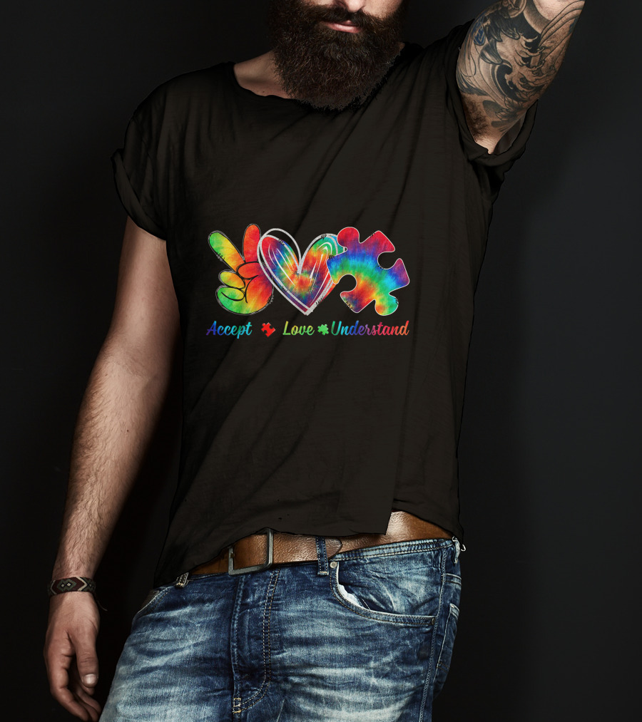 Autism Awareness Accept Understand Love Tie Dye Peace Heart Puzzle T-Shirt