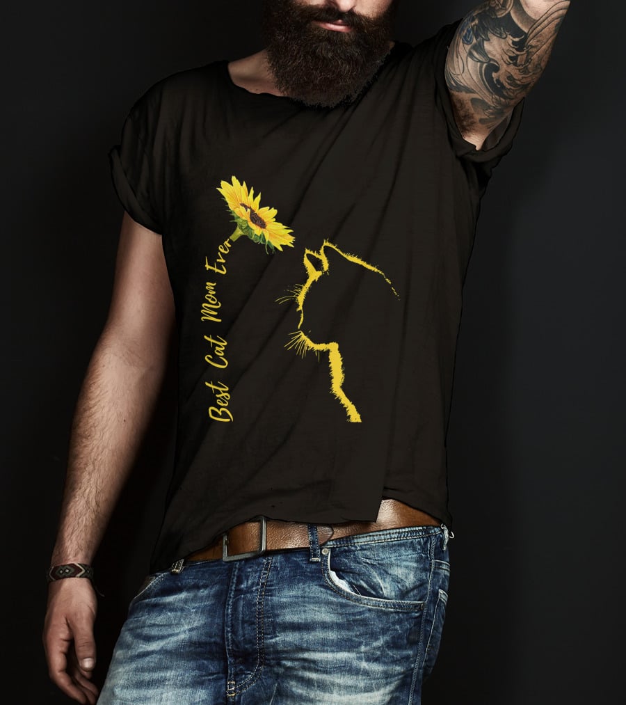 Best Cat Mom Ever Sunflower Cat Mother's Day T-Shirt