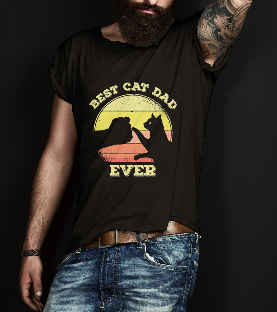 Best Cat Dad Ever Vintage Sunset Funny Cat Lover T-Shirt