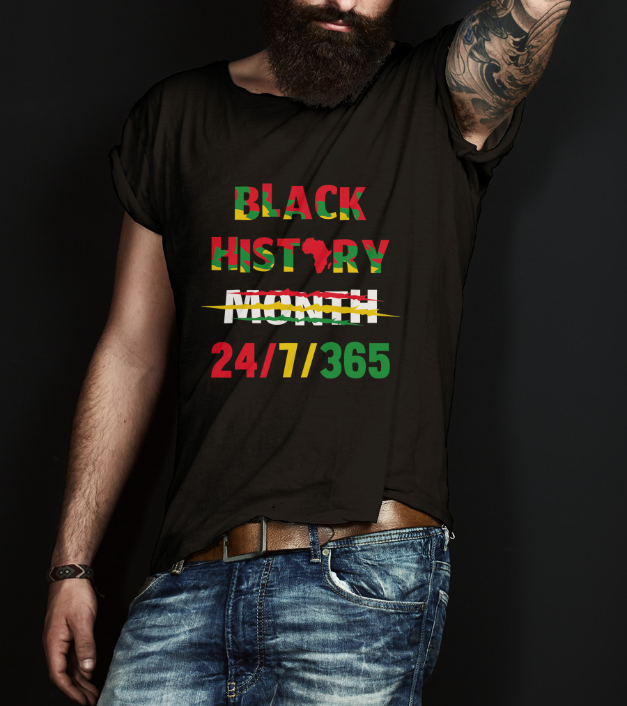 Black History 24 7 365 African Map Flag Colors T-Shirt