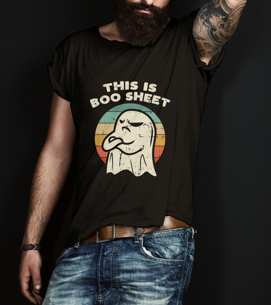 This Is Boo Sheet Vintage Ghost Halloween Retro Stripes T-Shirt