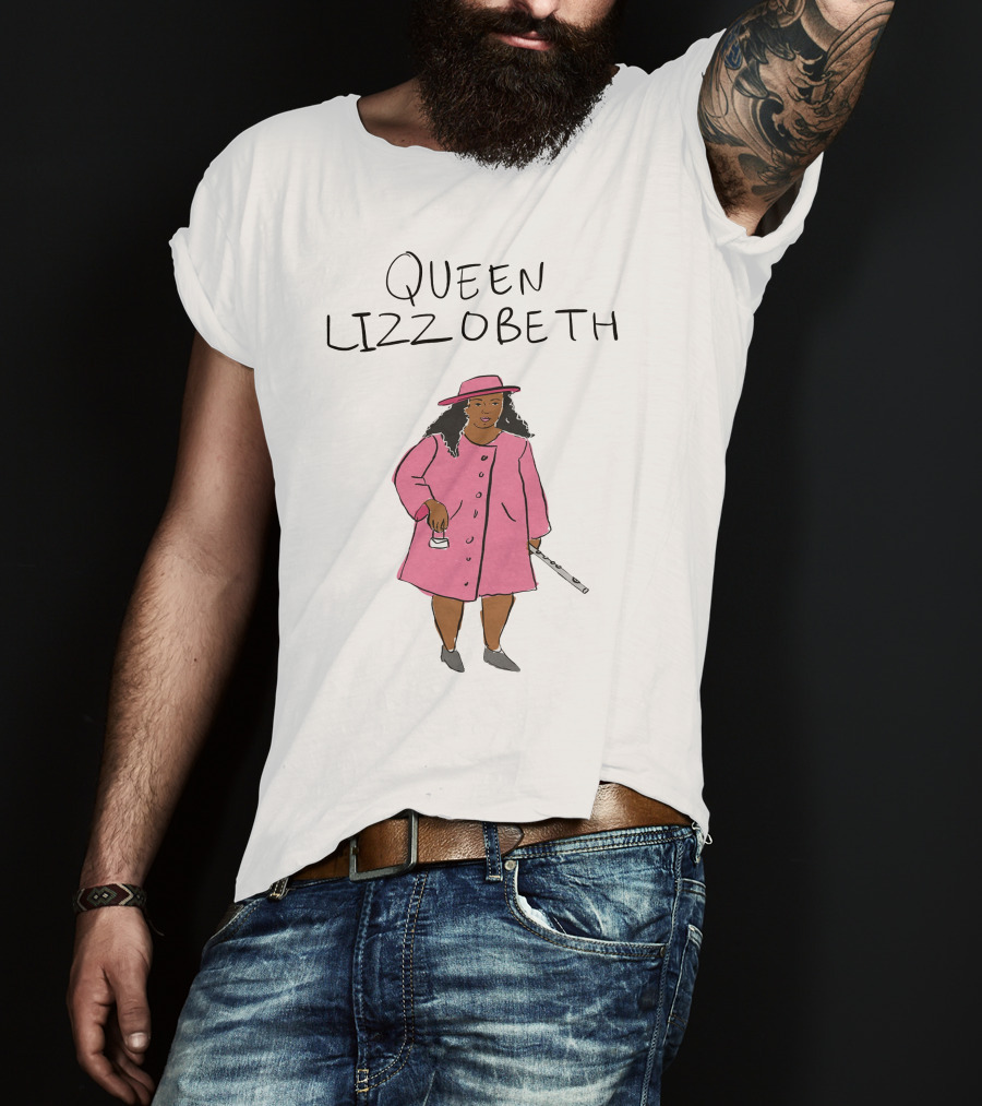 Queen Lizzobeth Illustration In Pink Coat And Hat T-Shirt