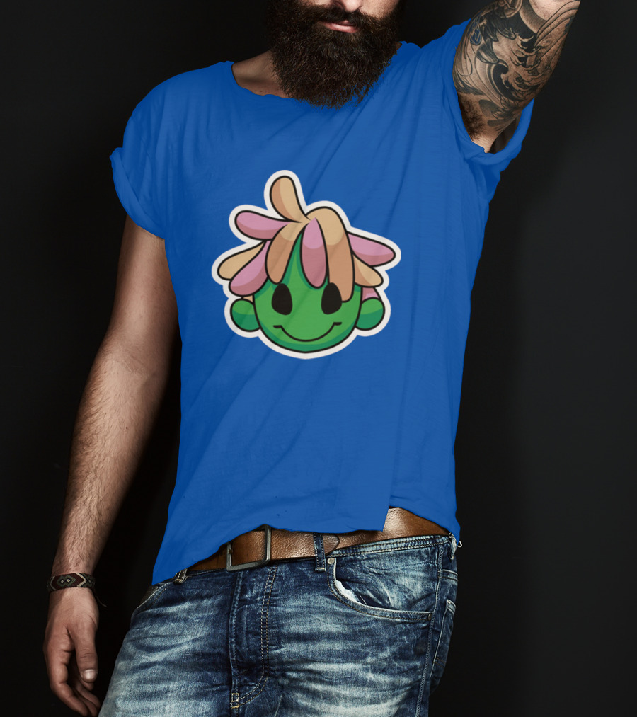 Joko's World Green Smiling Character Face With Pink And Beige Hair T-Shirt