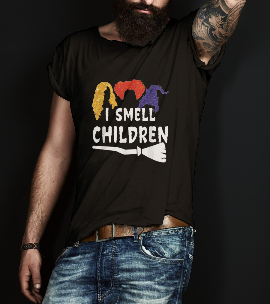 I Smell Children Funny Halloween Witches Broom Silhouette Costume T-Shirt