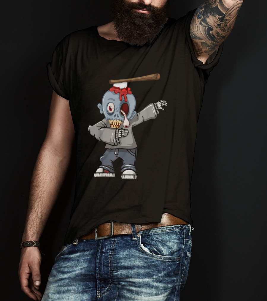 Dabbing Zombie Halloween Axe Head Creepy Cartoon T-Shirt