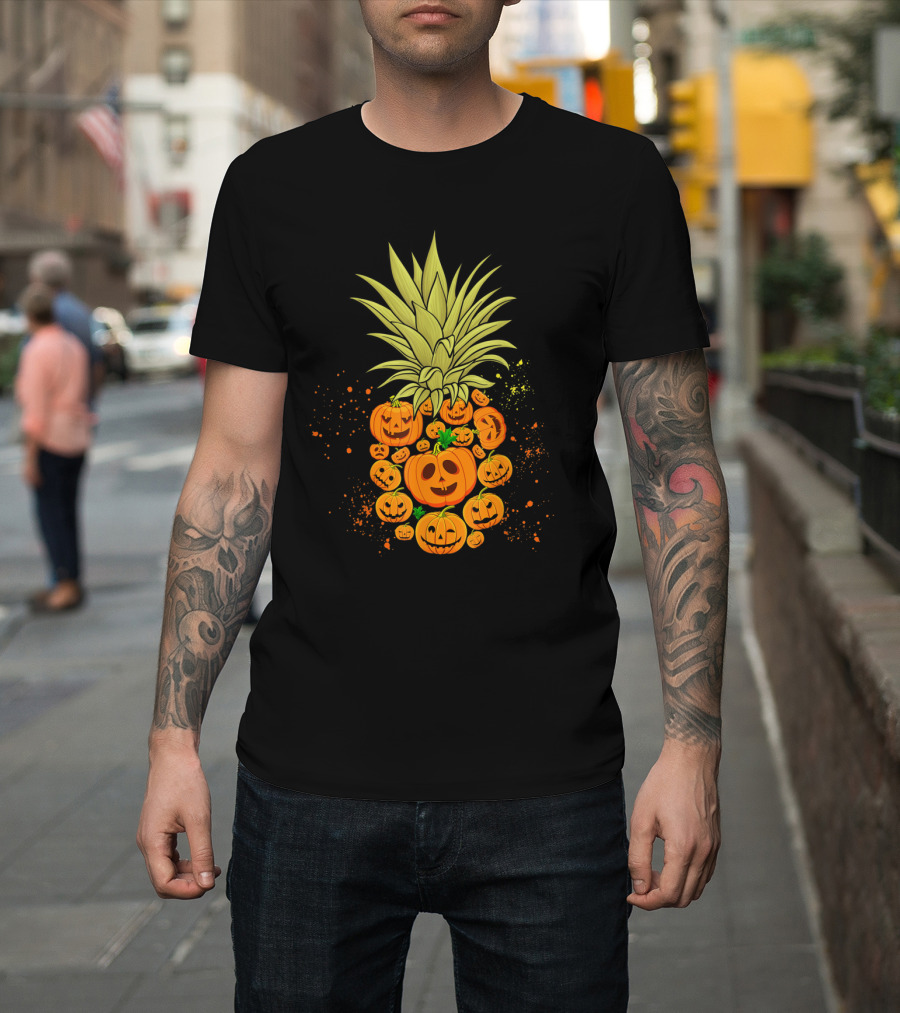 Pineapple Made Of Halloween Pumpkins Faces T-Shirt