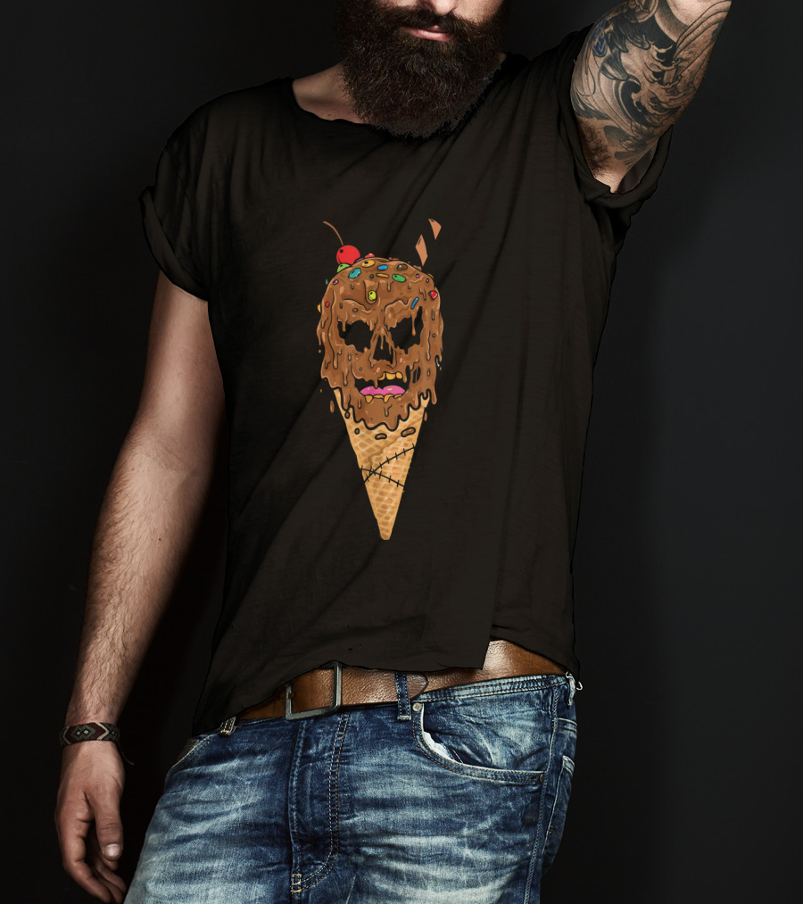 Melting Skeleton Ice Cream Skull With Cherry And Sprinkles Cone T-Shirt