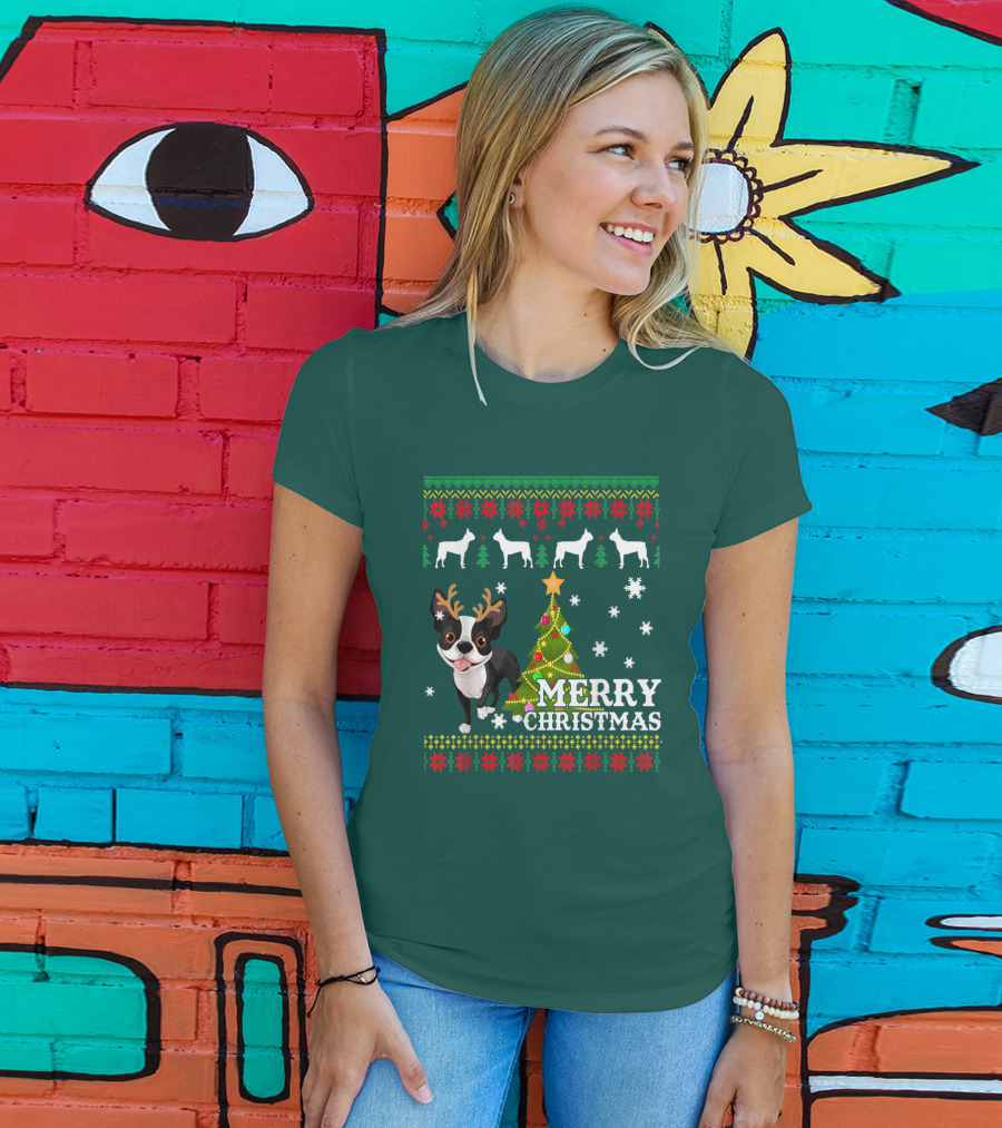 Merry Christmas Boston Terrier Holiday T-Shirt
