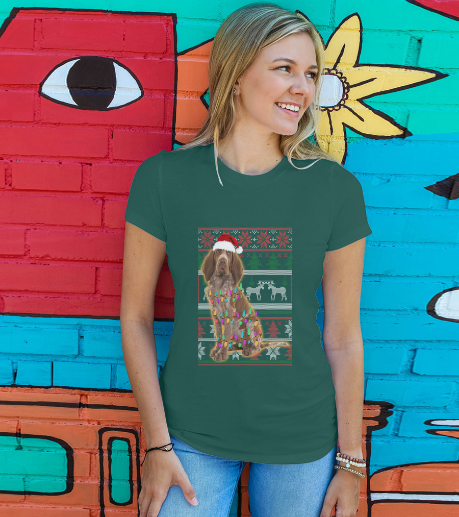 Bracco Italiano Christmas Lights Santa Hat Festive T-Shirt