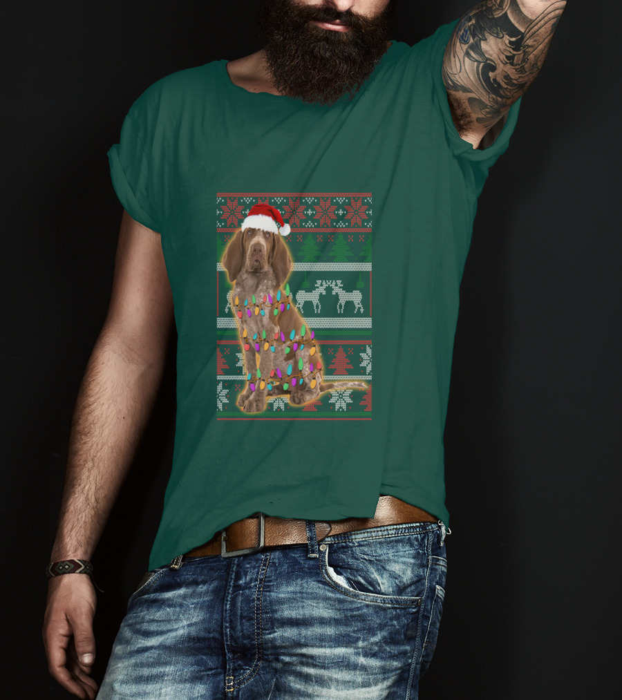 Bracco Italiano Christmas Lights Santa Hat Festive T-Shirt