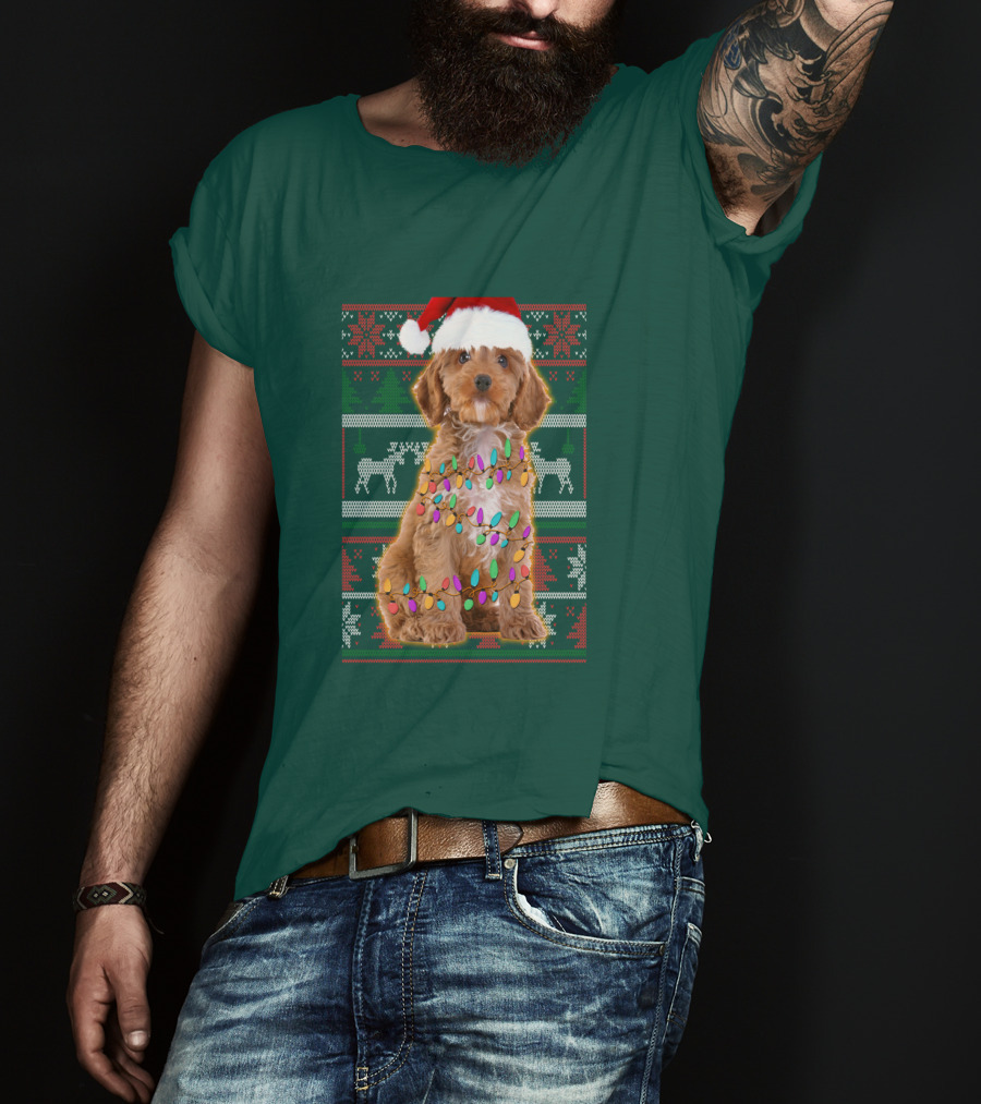 Cockapoo Santa Hat Christmas Lights Reindeer Ugly T-Shirt