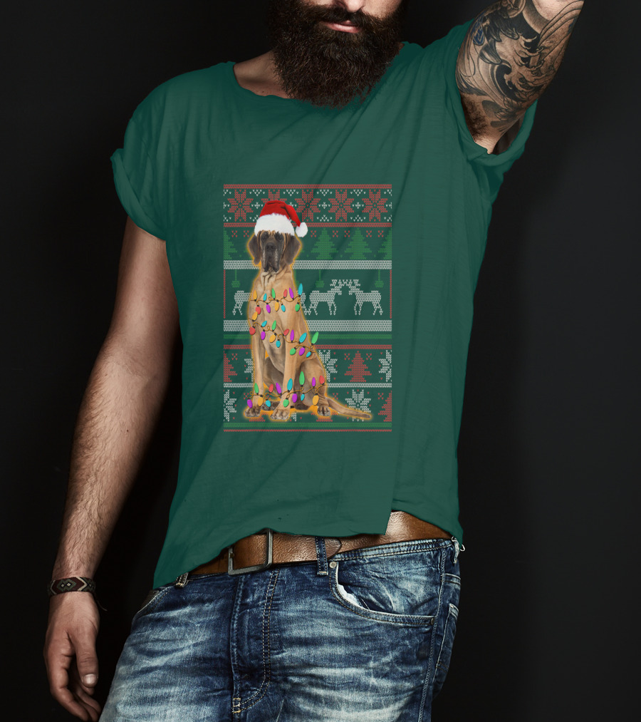 Great Dane Christmas Santa Hat Lights Reindeer Holiday T-Shirt