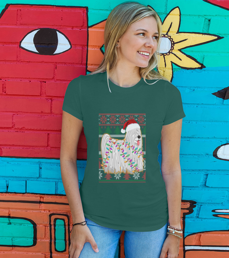 Komondor Christmas Lights Ugly Sweater Santa Hat T-Shirt