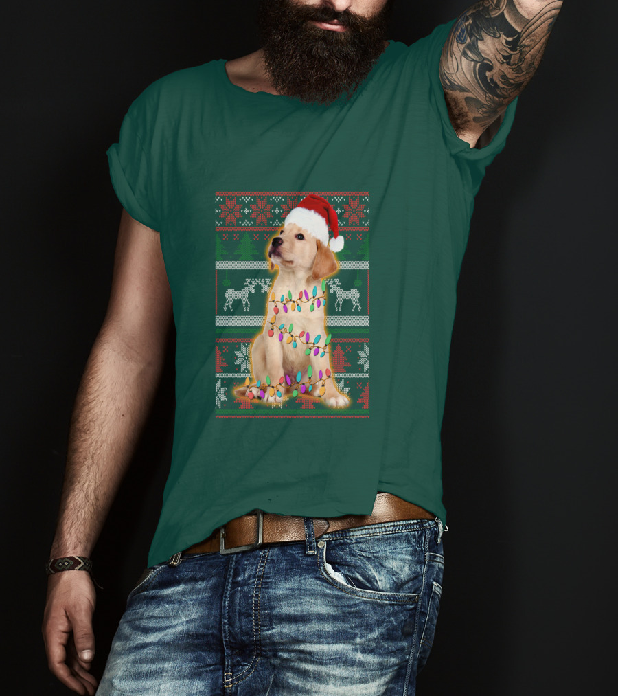 Labrador Retriever Christmas Santa Hat And Holiday Lights T-Shirt