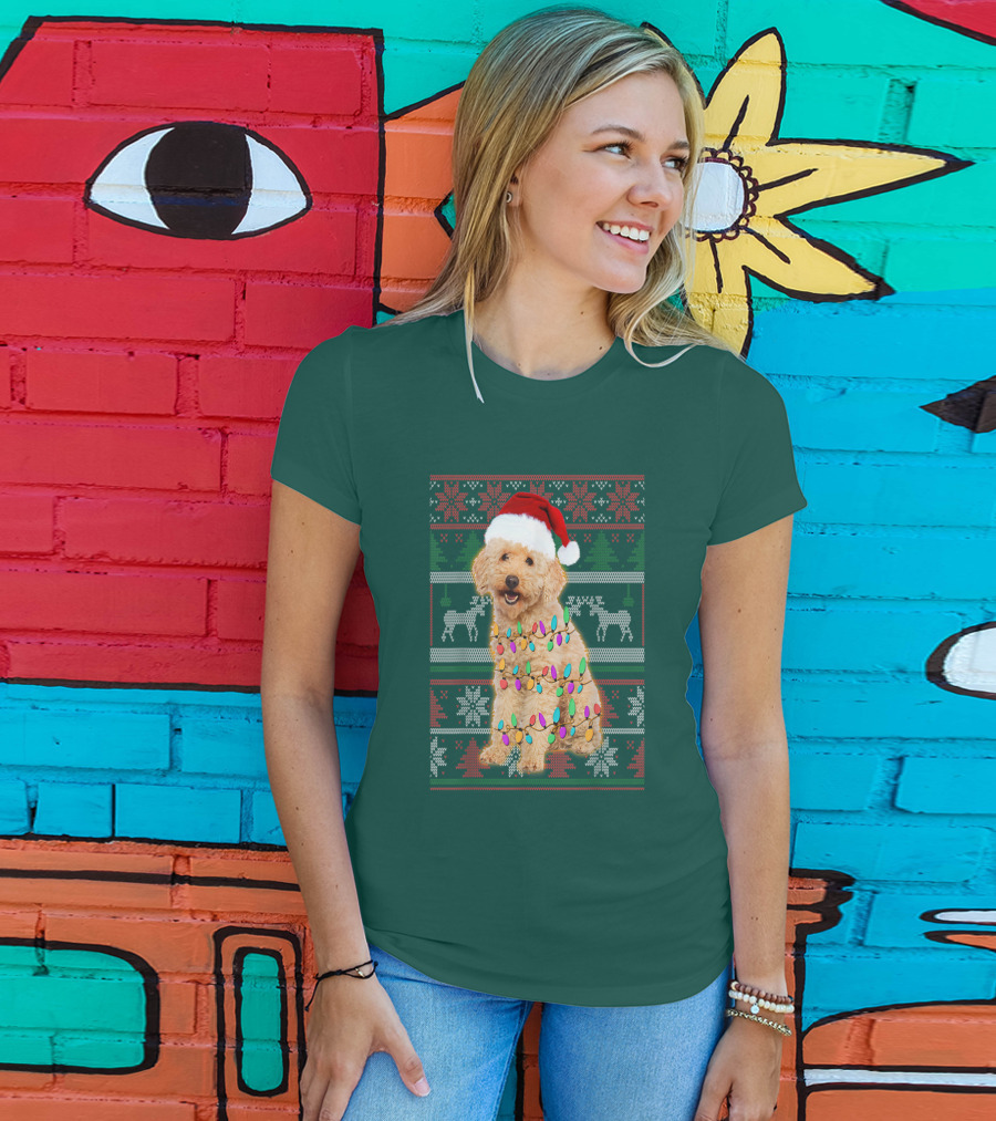Maltipoo Christmas Lights Santa Hat Festive Holiday T-Shirt