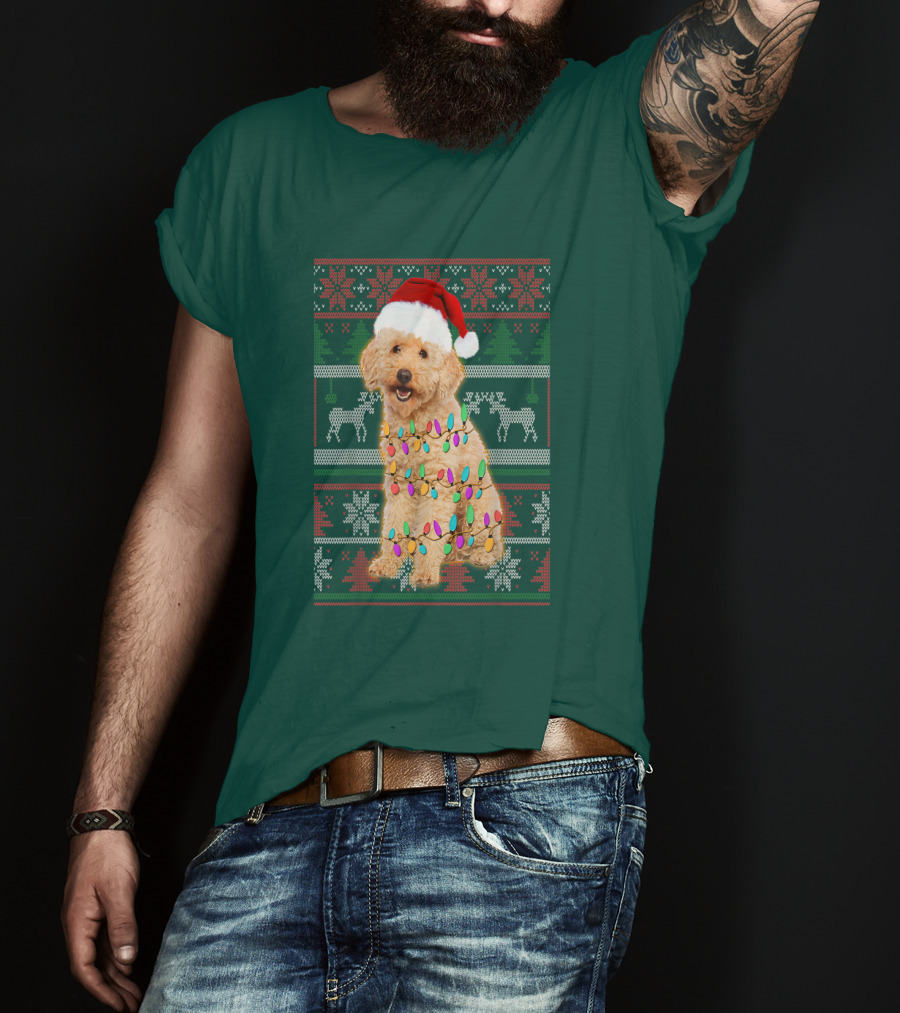 Maltipoo Christmas Lights Santa Hat Festive Holiday T-Shirt