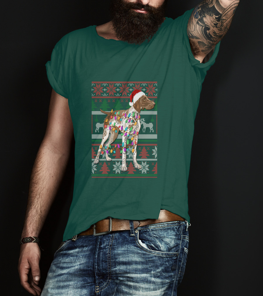 Pointer Christmas Ugly Sweater Santa Hat Lights T-Shirt
