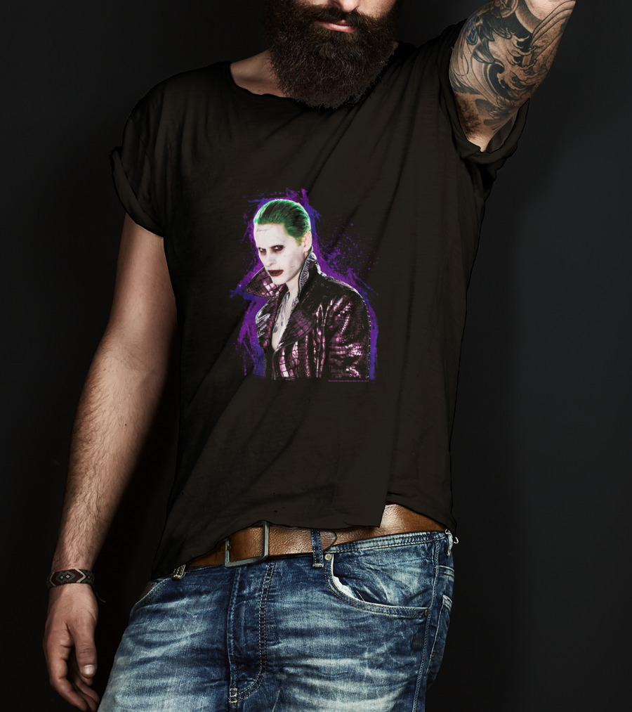 Suicide Squad Joker Stare Green Hair Purple Background T-Shirt