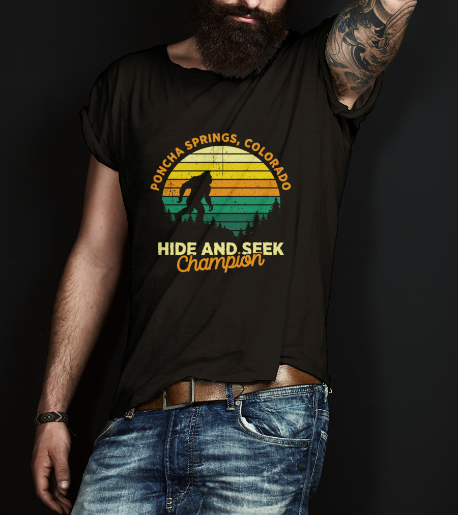Poncha Springs Colorado Hide And Seek Champion Retro Bigfoot T-Shirt