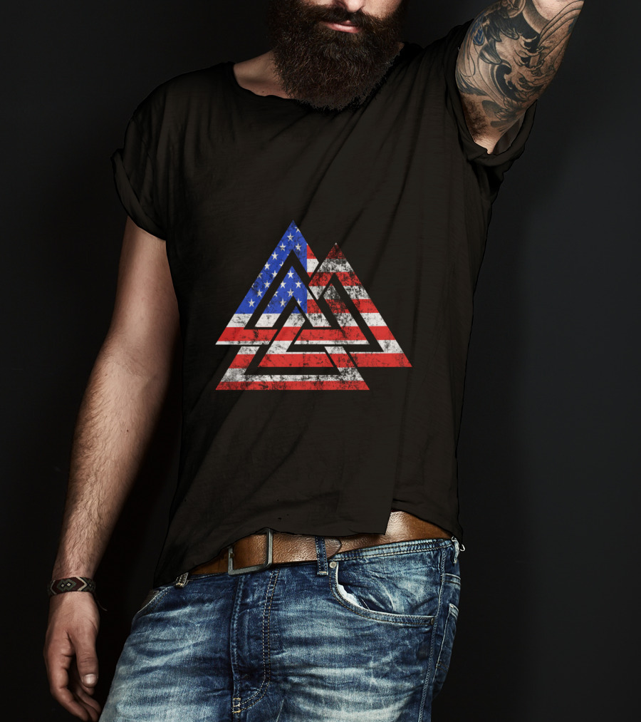 Valknut USA Flag Patriotic Viking Symbol America T-Shirt