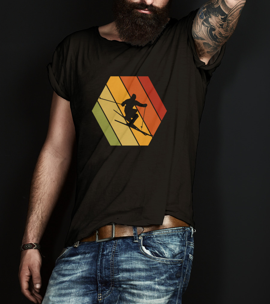 Retro Vintage Skiing Hexagonal T-Shirt