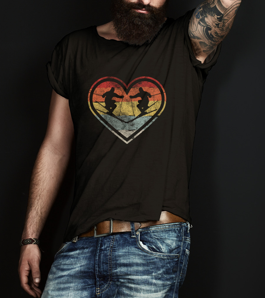 Vintage Skiing Heart Lover Winter Retro T-Shirt
