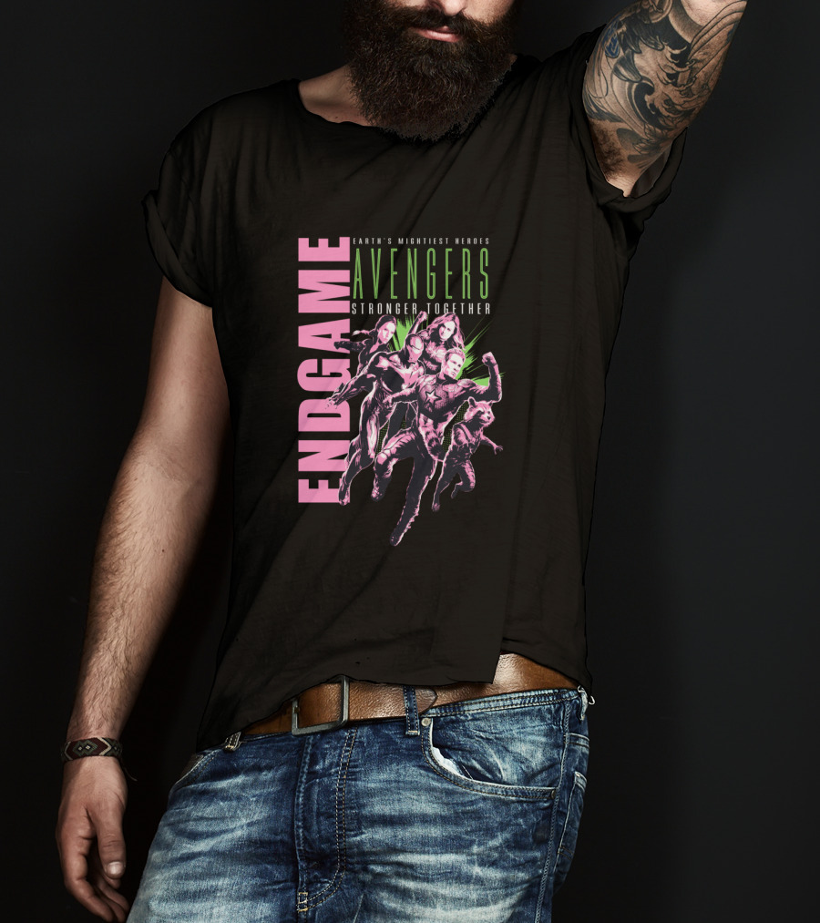 Endgame Earth's Mightiest Heroes Avengers Stronger Together Neon Text T-Shirt