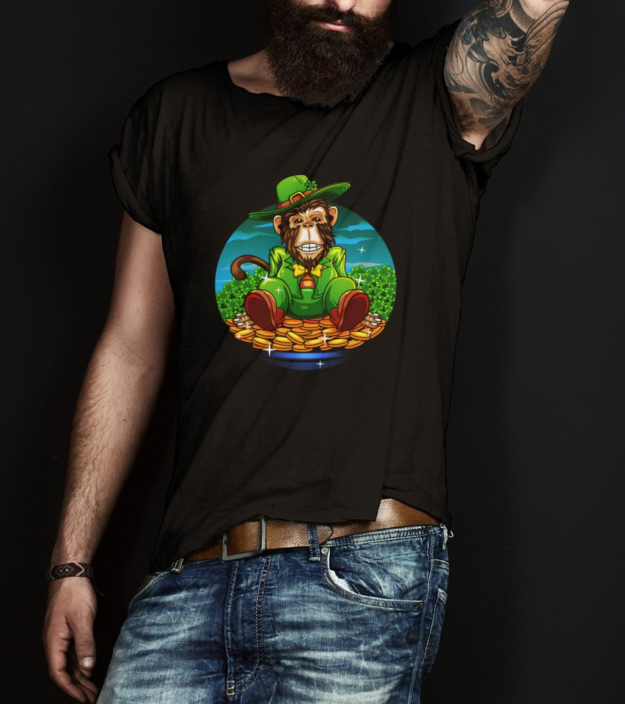 Monkey Irish Gorilla Sitting On A Pot Of Gold In Ireland T-Shirt