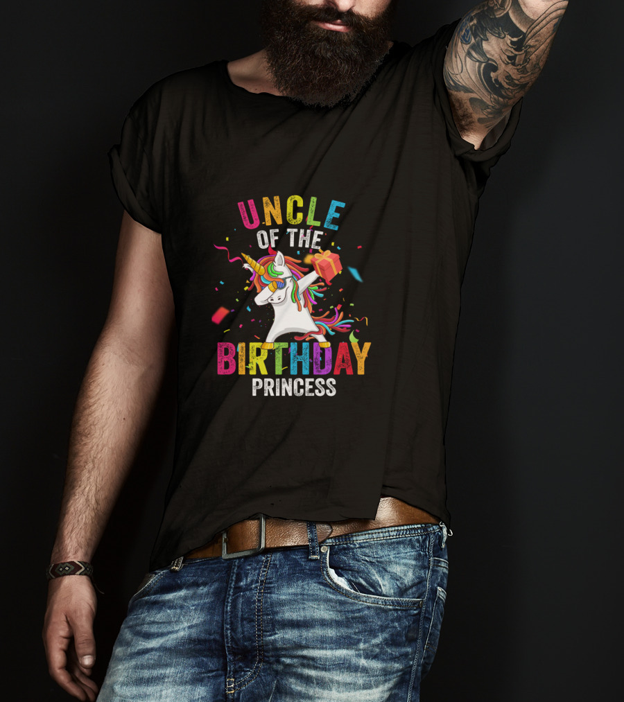 UNCLE OF THE BIRTHDAY PRINCESS Unicorn With Gift And Confetti T-Shirt