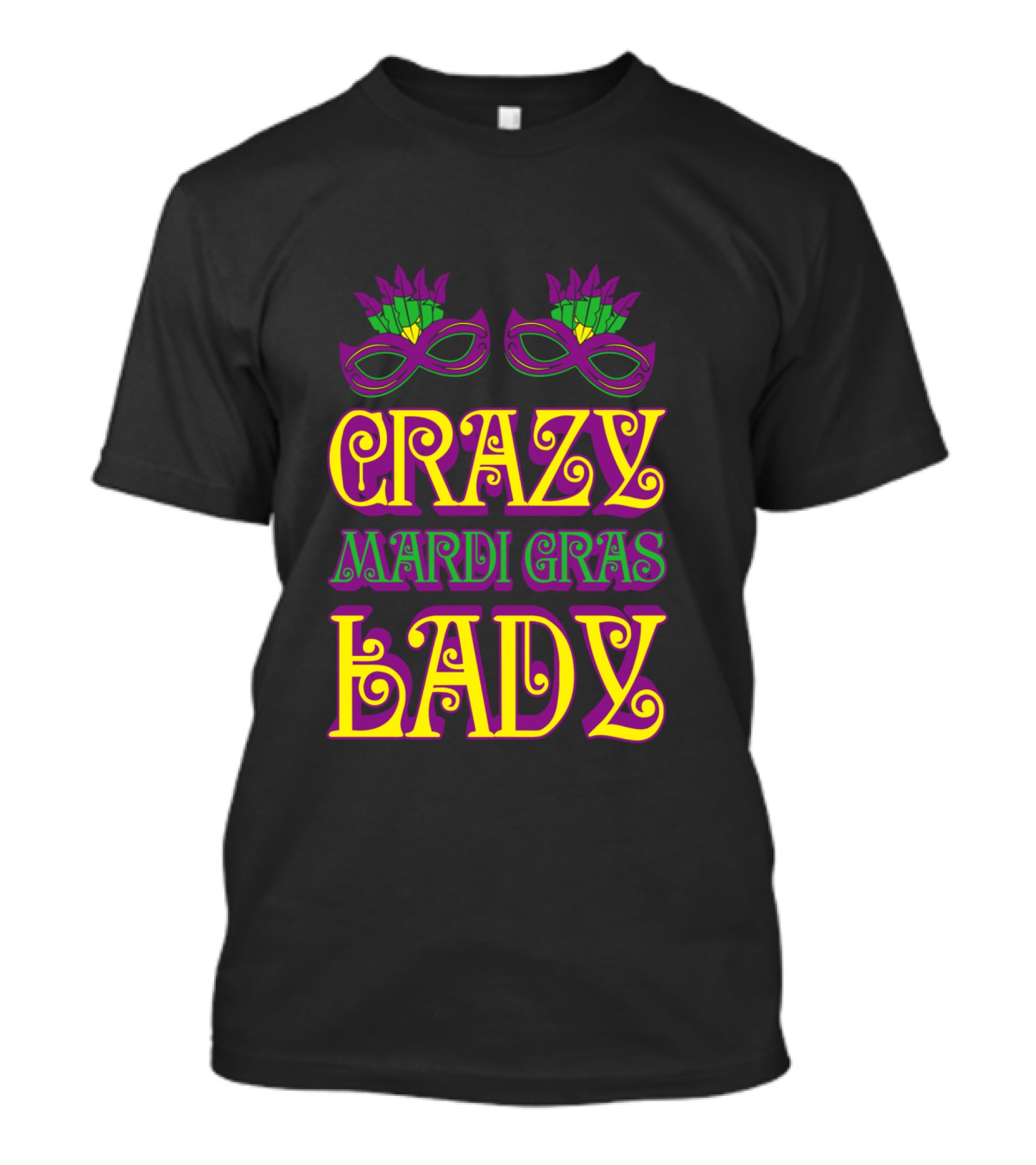 Crazy Mardi Gras Lady Mask Feathers T-Shirt