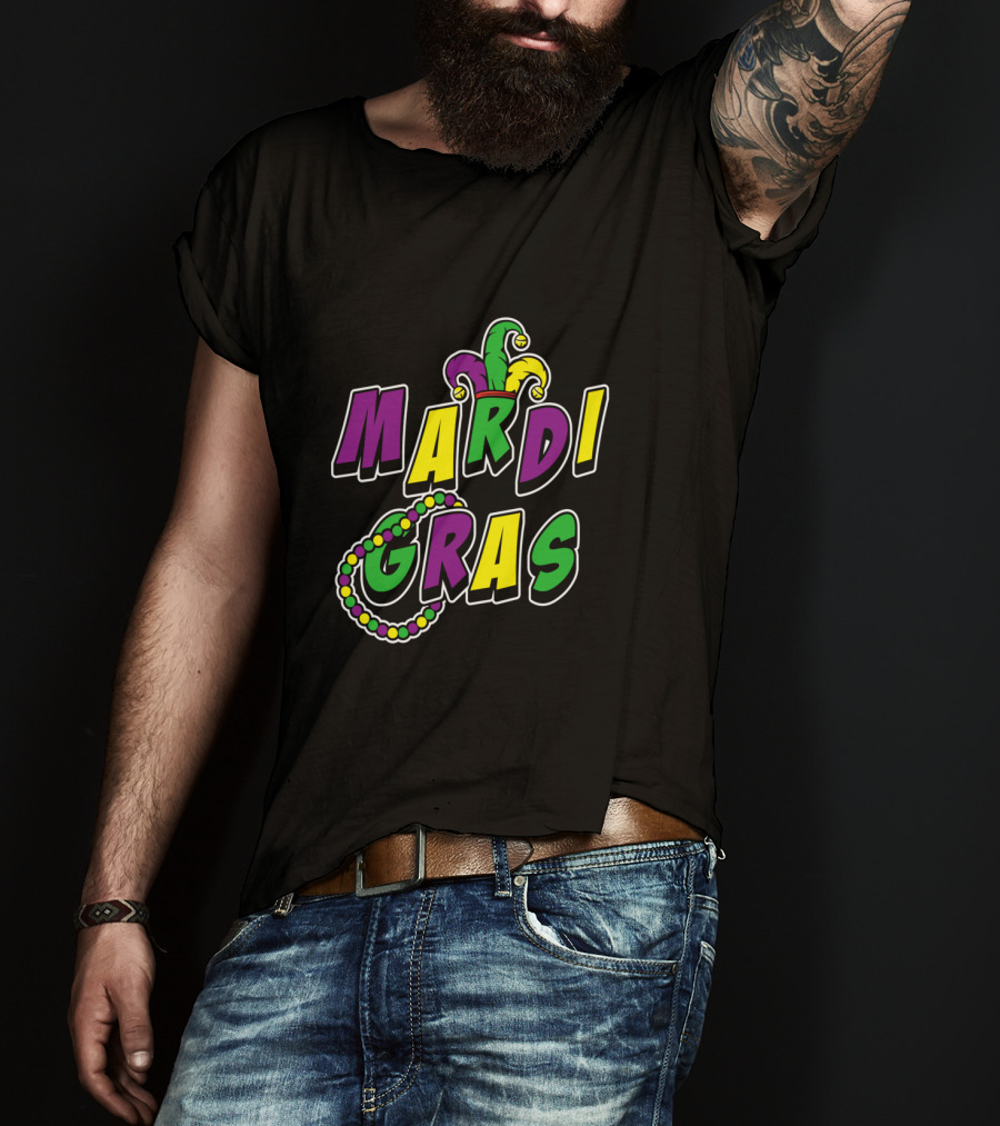 Mardi Gras Jester Hat And Beads T-Shirt