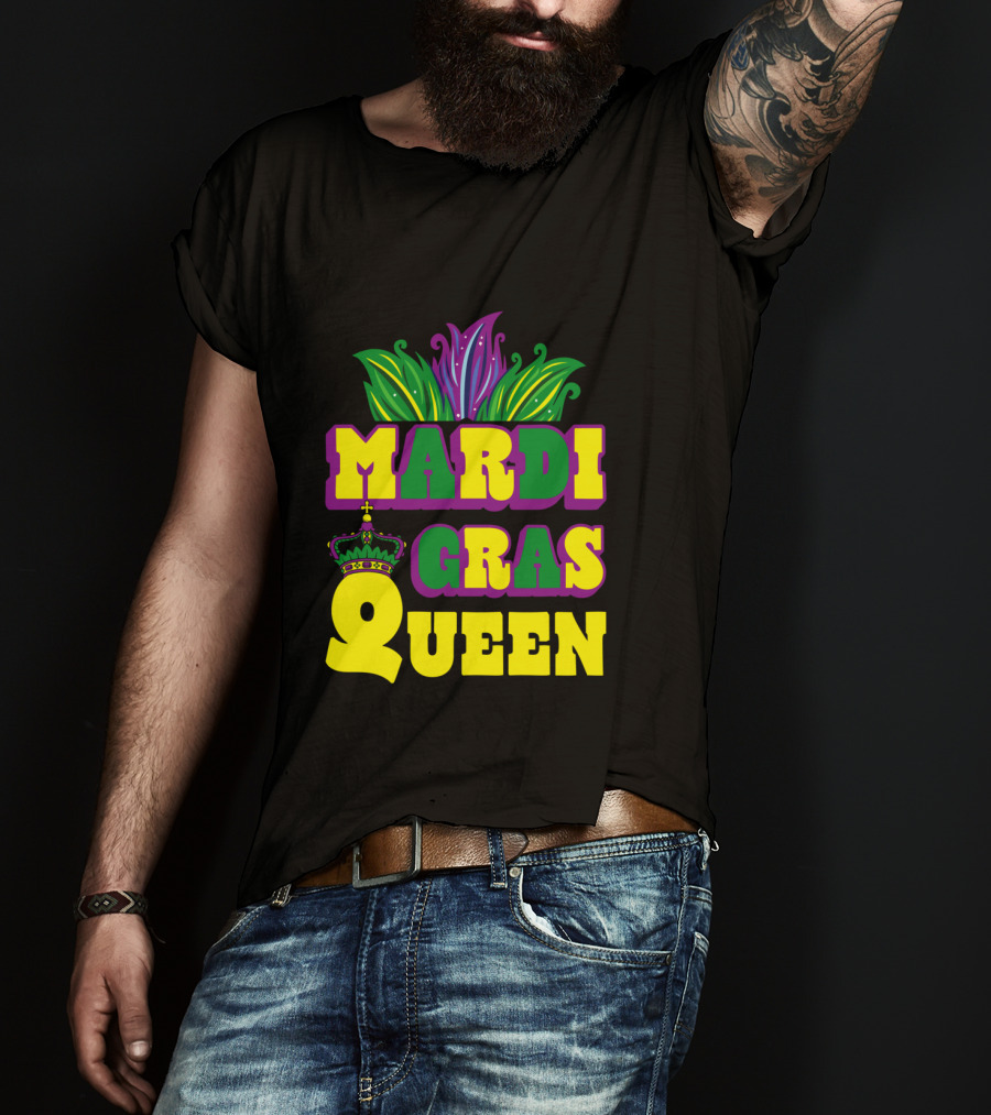 Mardi Gras Queen Crown With Colorful Feather Motif T-Shirt