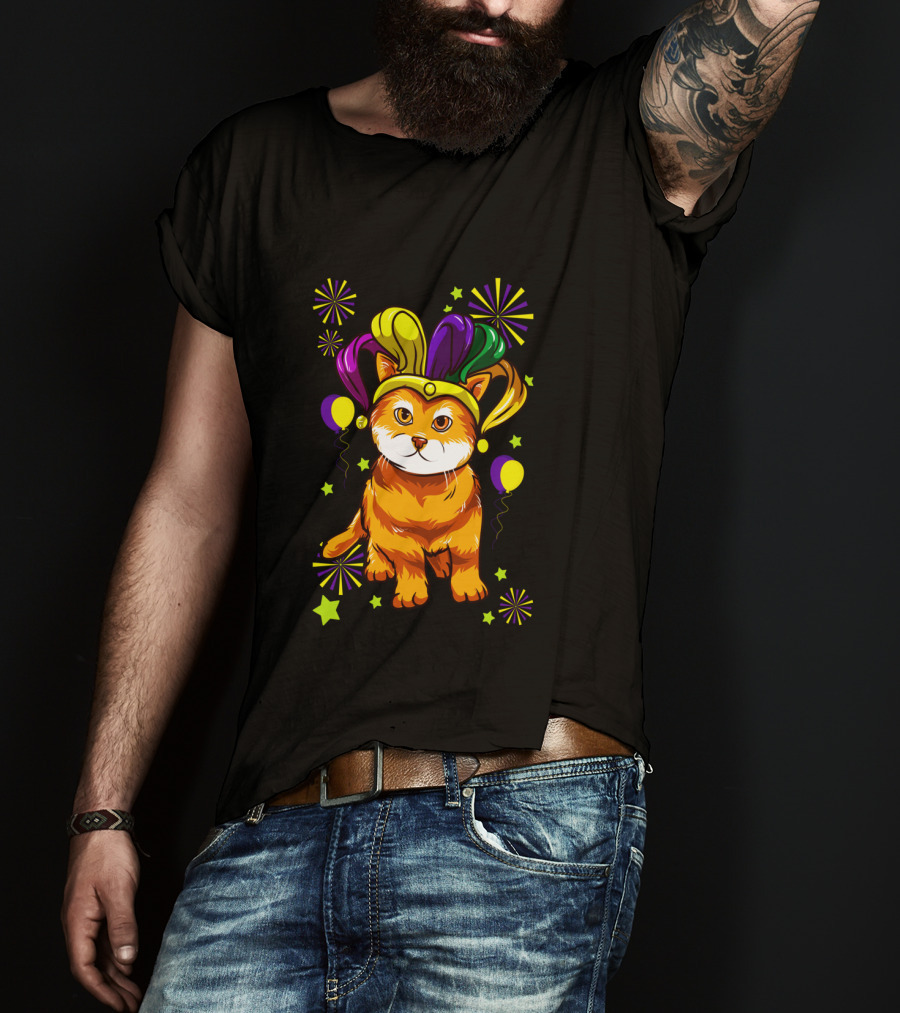 Mardi Gras Cat Lovers Jester Hat Festive Cat T-Shirt