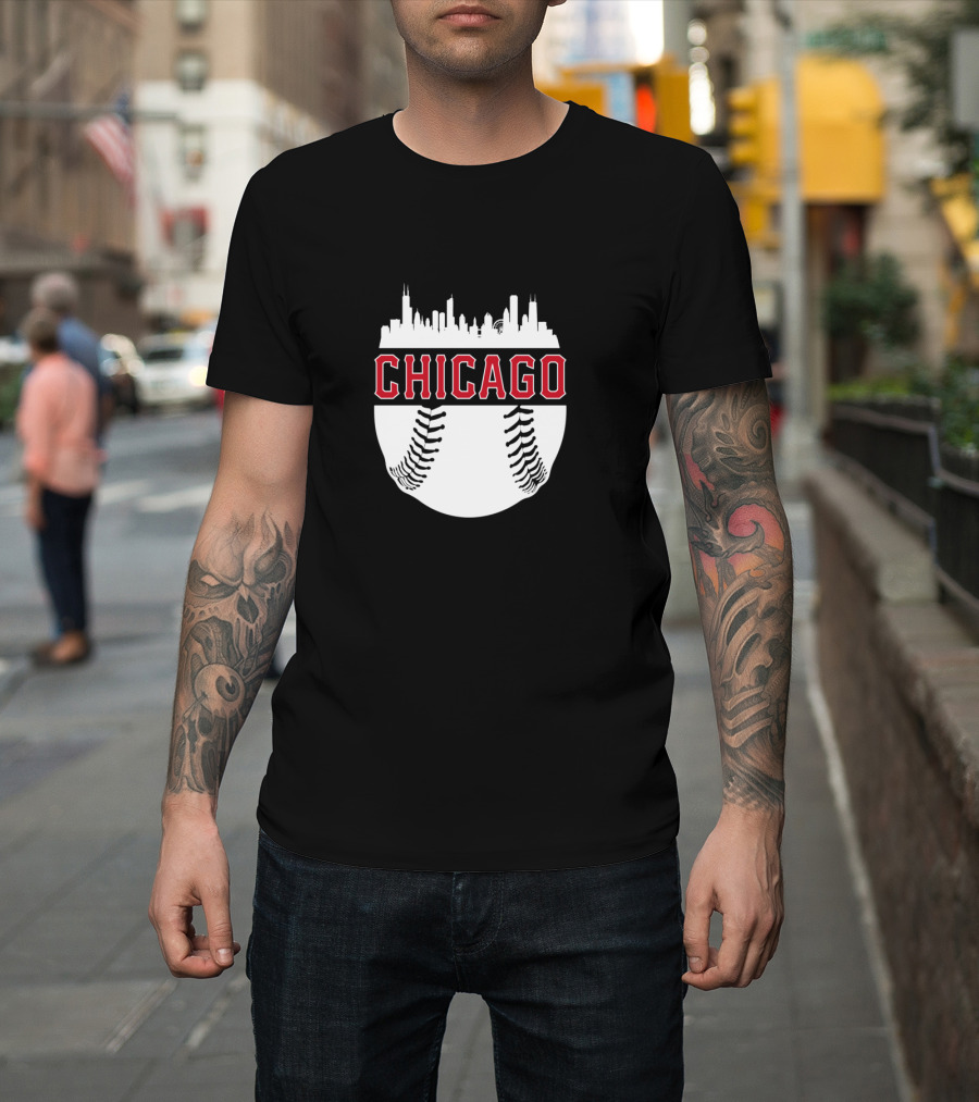 Chicago Baseball Vintage Skyline Seamlessly Fused With Iconic Cityscape T-Shirt
