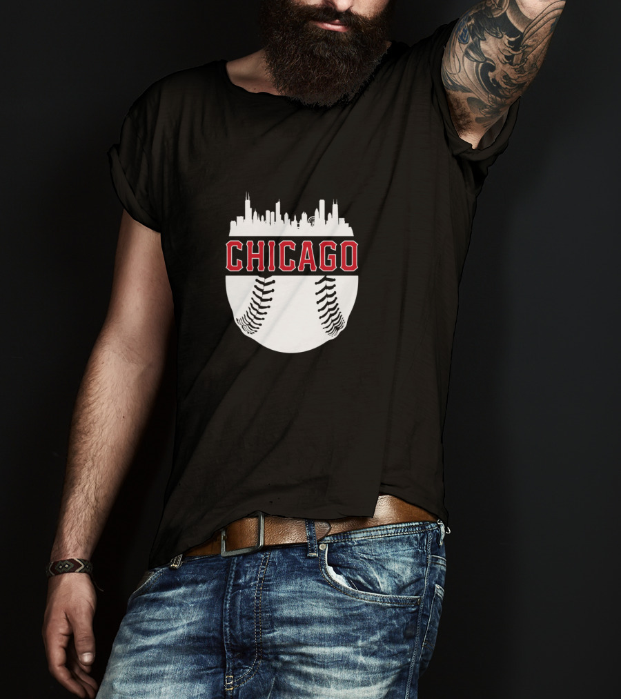 Chicago Baseball Vintage Skyline Seamlessly Fused With Iconic Cityscape T-Shirt
