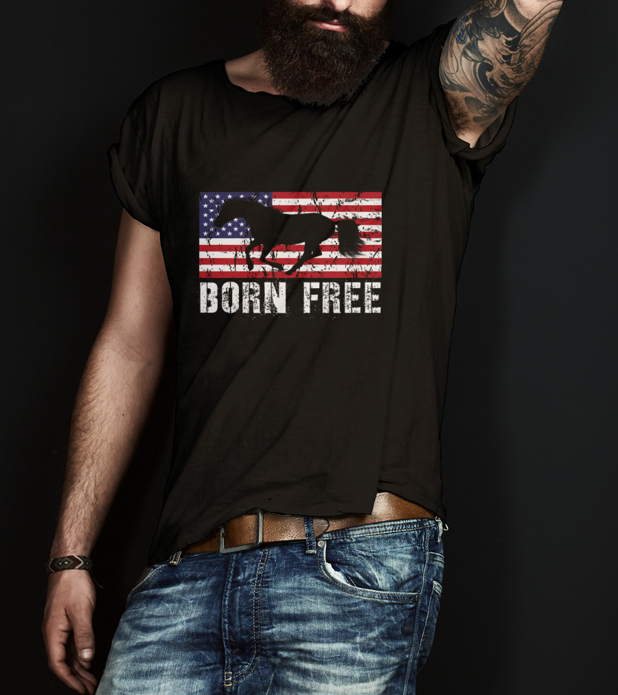 Born Free Wild Mustang American Flag Vintage Horse T-Shirt