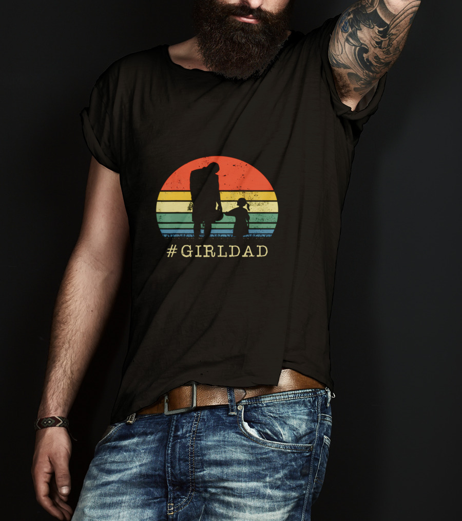 GirlDad Father And Daughter Silhouette Against Retro Sunset T-Shirt