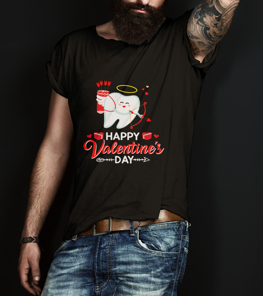 Happy Valentine's Day Cupid Tooth With Heart And Halo T-Shirt