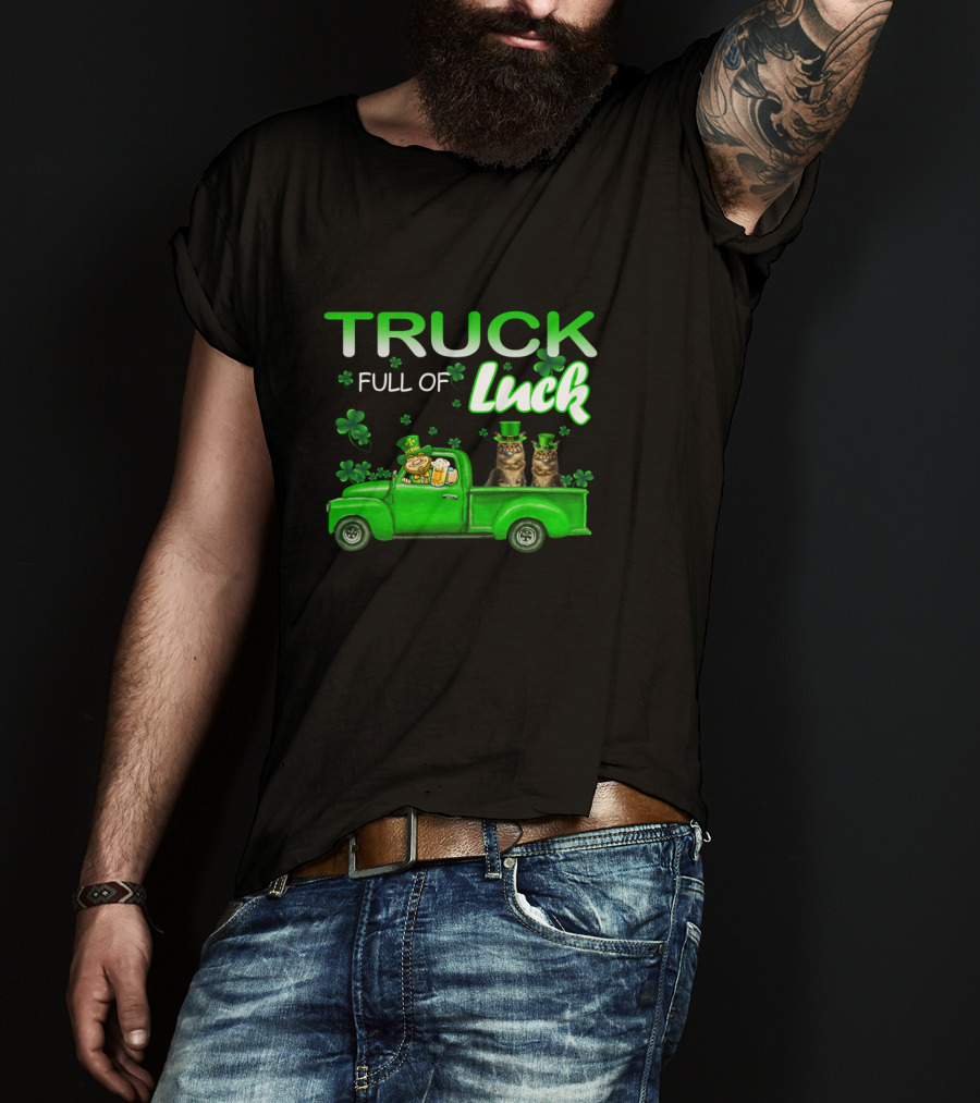 TRUCK Full Of Luck Maine Coon Cat Leprechaun T-Shirt