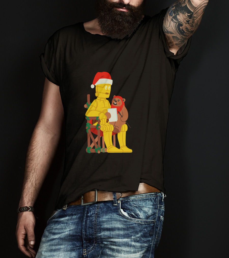 Star Wars Holiday Santa C 3PO And Ewok Christmas Chair Scene T-Shirt