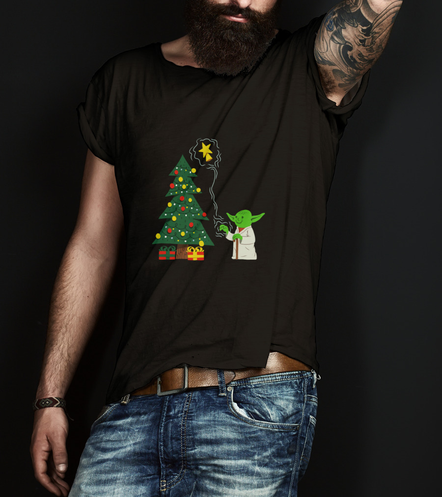Star Wars Yoda Uses Force To Decorate Christmas Tree With Star T-Shirt
