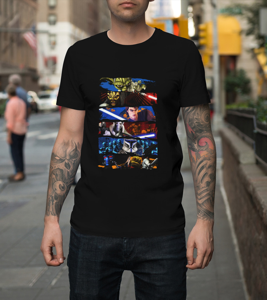 Star Wars The Clone Wars Character Panels Yoda Maul Anakin Grievous Clones T-Shirt