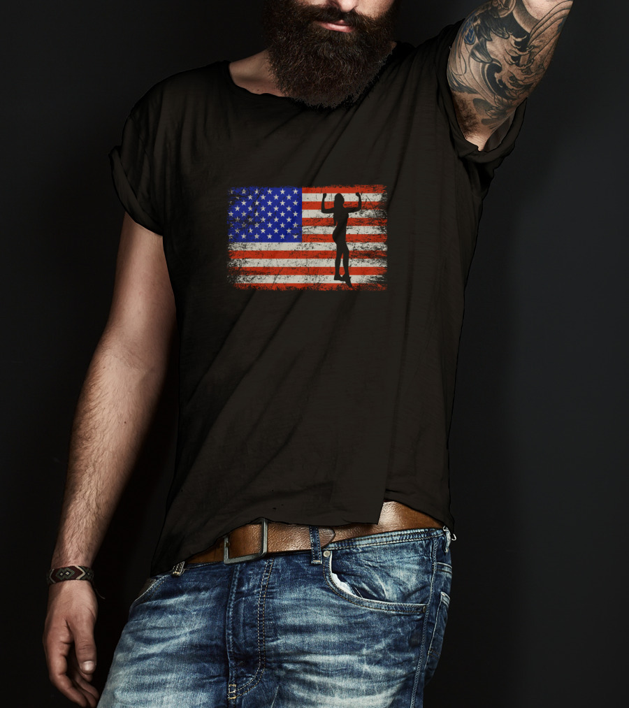 American Flag Bodybuilding Gym Silhouette Fitness Usa T-Shirt